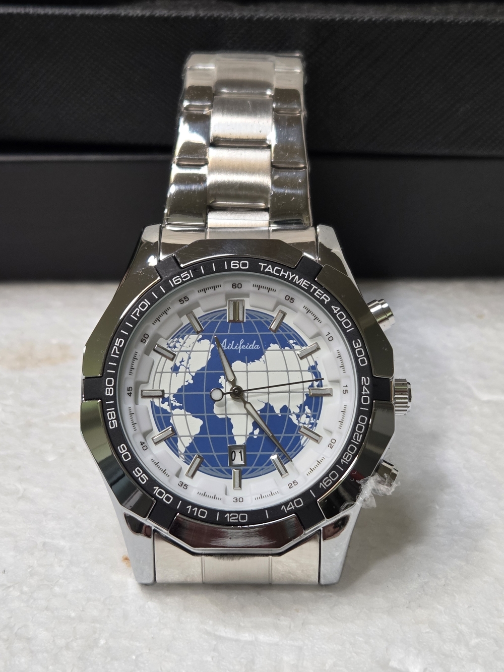 Automatic AILIFEIDA  Blue & Silver World Map Skeleton Mens Watch